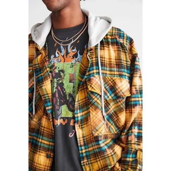 New Urban Outfitters Hooded Plaid Flannel Overshirt Size L - Picture 3 of 9
